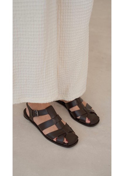 Pisa Kahve Hakiki Deri Sandalet modelleri