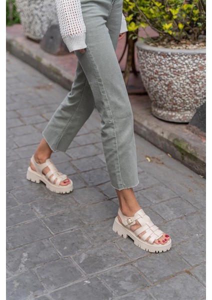 Hilary Ekru Deri Sandalet indirimleri