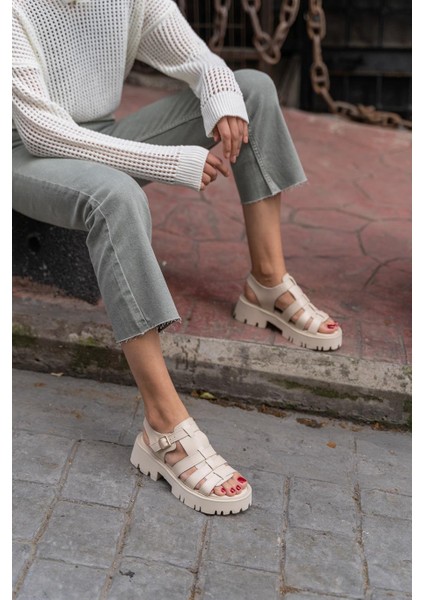 Hilary Ekru Deri Sandalet