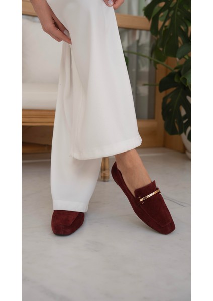 Tabata Bordo Süet Hakiki Deri Babet fiyatları