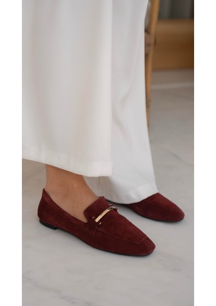 Tabata Bordo Süet Hakiki Deri Babet modelleri