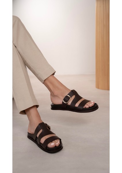 Vespa Kahve Hakiki Deri Terlik modelleri