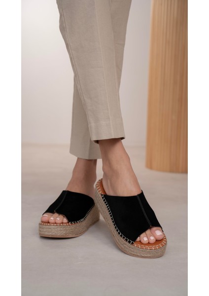 Ebue Siyah Süet Hakiki Deri Terlik modelleri