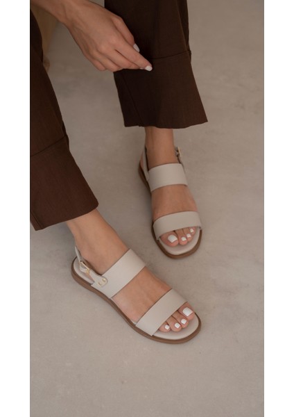 Telles Bej Hakiki Deri Kadın Sandalet modelleri