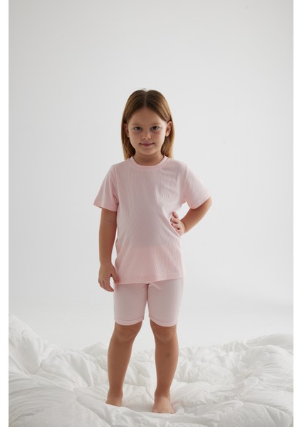 Kız Çocuk Modal Kaşkorse Kısa Kollu Taytlı Takım