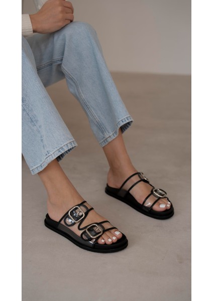 Gavi Siyah Şeffaf Hakiki Deri Terlik modelleri