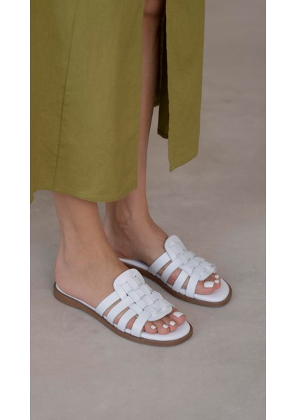 Savinyo Beyaz Hakiki Deri Kadın Terlik indirimleri