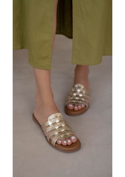 Savinyo Dore Hakiki Deri Kadın Terlik