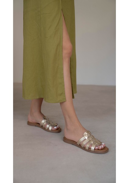 Savinyo Dore Hakiki Deri Kadın Terlik