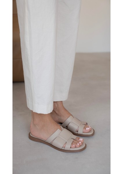 Okafor Bej Hakiki Deri Kadın Terlik