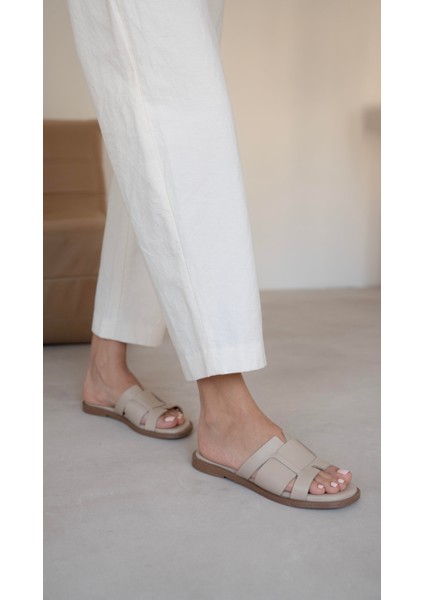 Okafor Bej Hakiki Deri Kadın Terlik modelleri