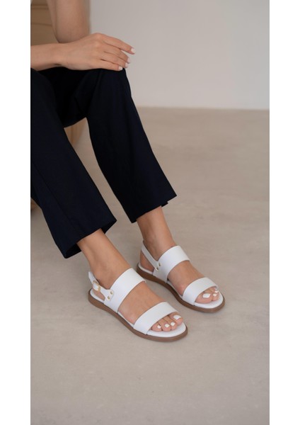 Telles Beyaz Hakiki Deri Kadın Sandalet fiyatları