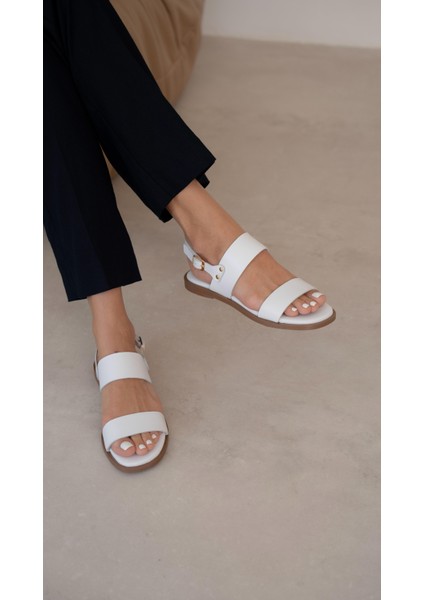 Telles Beyaz Hakiki Deri Kadın Sandalet modelleri