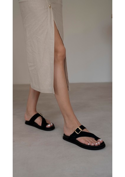 Yalinga Siyah Süet Hakiki Deri Terlik fırsatları