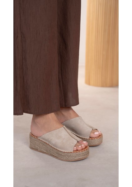 Ebue Bej Süet Hakiki Deri Terlik modelleri