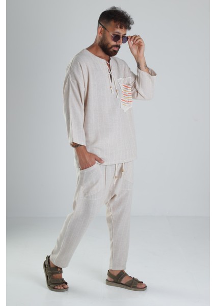 Bej Keten Pamuk Tasarım Şalvar Takım fiyatları