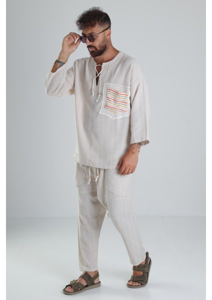Bej Keten Pamuk Tasarım Şalvar Takım modelleri
