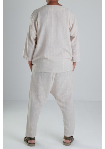 Bej Keten Pamuk Tasarım Şalvar Takım fırsatları