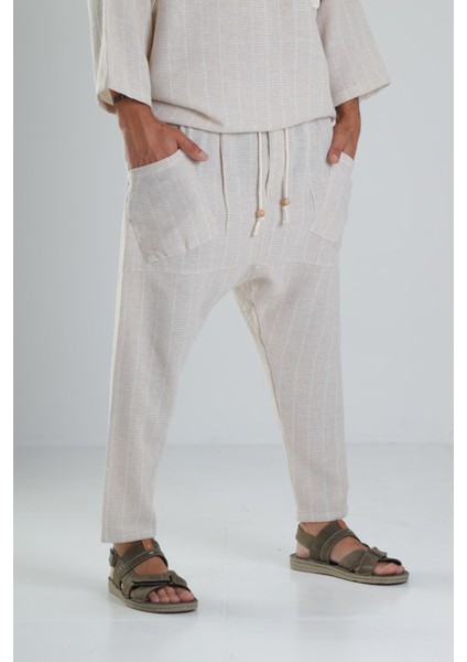 Bej Keten Pamuk Tasarım Şalvar Takım indirimleri