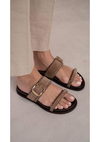 Tokyo Camel Süet Hakiki Deri Kadın Terlik modelleri