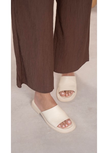 Rio Ekru Hakiki Deri Terlik modelleri