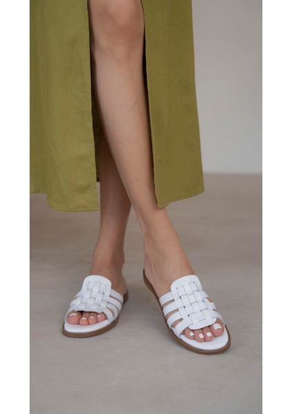 Savinyo Beyaz Hakiki Deri Kadın Terlik fırsatları