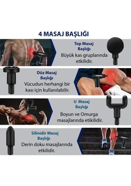 Darbeli Titreşimli Şarjlı Sporcu Masaj Tabancası Masaj Aleti Kas Egzersiz Aleti
