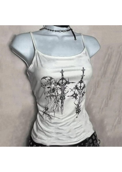 Beyaz Gotik Anime Sword Askılı Crop