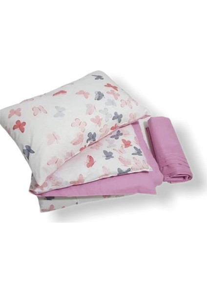 %100 Pamuk Bebek/çocuk Yastık Çarşaf Yorgan Seti Pembe Kelebekli 70 x 110 cm fiyatları