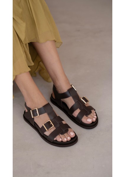 Yeovil Kahve Hakiki Deri Terlik modelleri