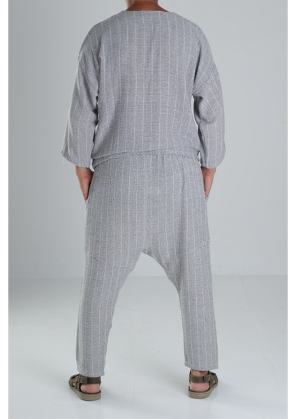 Erkek Gri Keten Pamuk Oversize Şalvar Takım COC1285 indirimleri