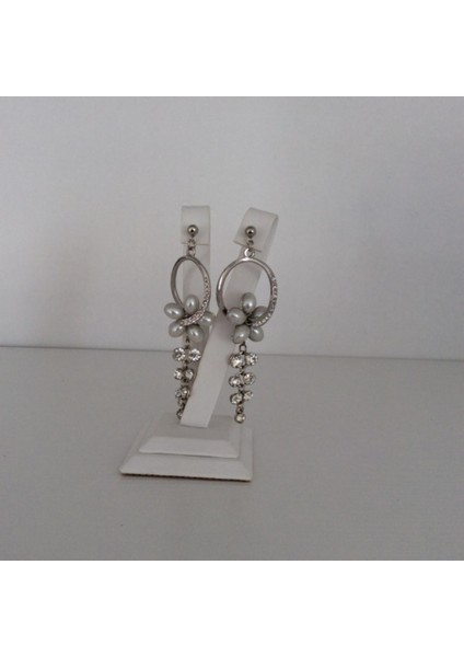 Zirkon Taşlı Incili Çiçek Küpe Gümüş Renk fiyatları