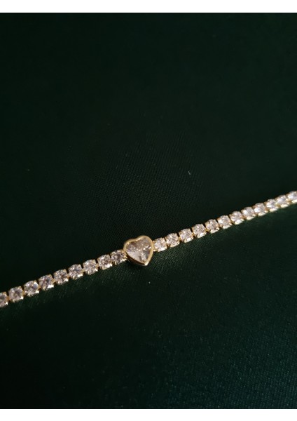 Gold Renk Kalp Detaylı Su Yolu Zirkon Taşlı Bileklik indirimleri