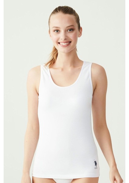 Lisanslı %47 Pamuk - %47 Modal Kadın Kalın Askılı Atlet 2 Adet / Beyaz