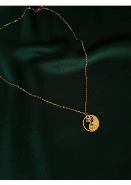 Gold Renk Yin Yang Tasarımlı 316L Paslanmaz Çelik Hayat Ağacı