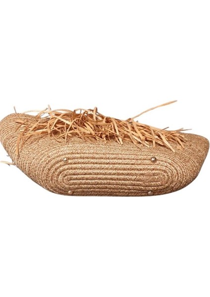 0939 El Yapımı Jüt Ip Ahşap Saplı ve Püsküllü Hasır Görünümlü Çanta - Kahverengi