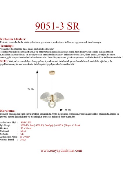 9051-3 Sarkıt 3 Renk LED Avize modelleri