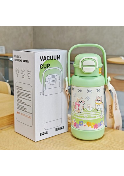 Karikatür Kapaklı Çift Kullanımlı Yalıtım Kabı Pipetli Su Kabı Öğrenciler Paslanmaz Çelik Vakumlu Kap (Yurt Dışından)