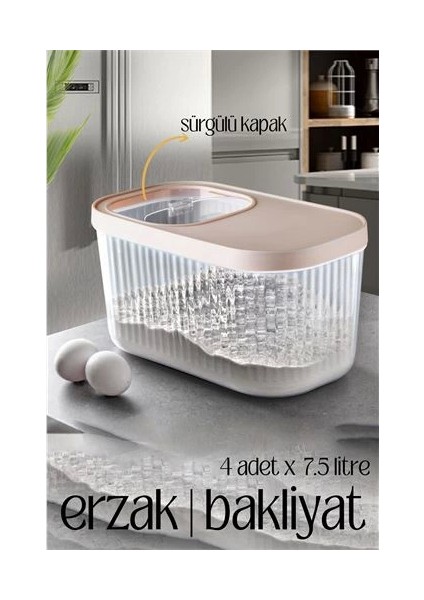 Bx Multibox Erzak Bakliyat Kutusu Sürgülü Kapak 7.5 Litre 4 Adet