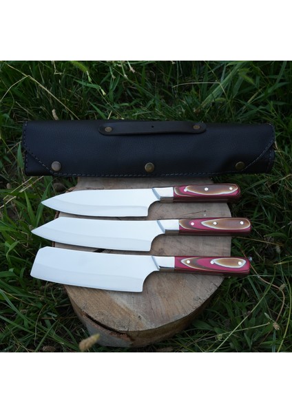 Şef Bıçağı Seti 3'lü - Deri Çantalı modelleri