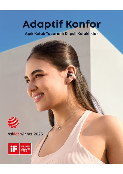 Soundcore Aeroclip Open Ear Adaptif Konforlu Klipsli Kulaklık - Esnek ve Güvenli Uyum - Pembe - A3388 fiyatları