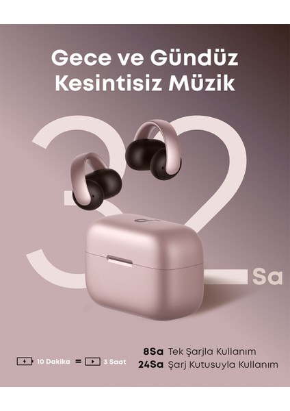 Soundcore Aeroclip Open Ear Adaptif Konforlu Klipsli Kulaklık - Esnek ve Güvenli Uyum - Pembe - A3388 indirimleri