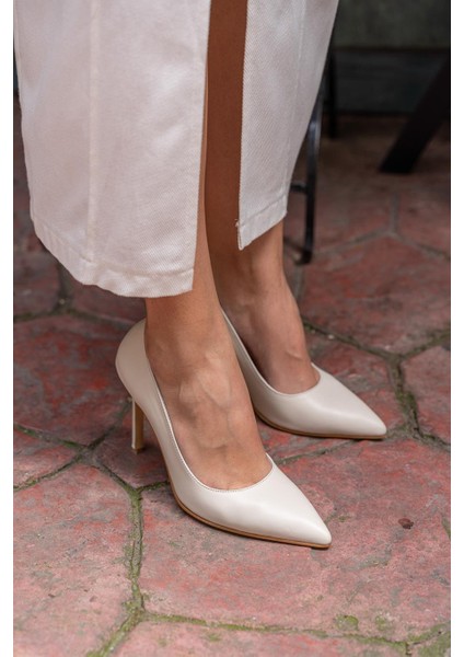 Ping Ekru Deri Stiletto