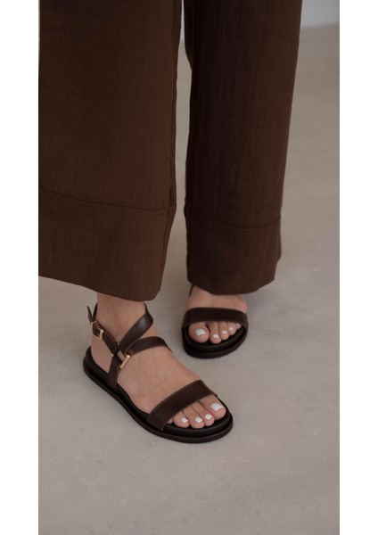 Dubai Kahve Hakiki Deri Sandalet