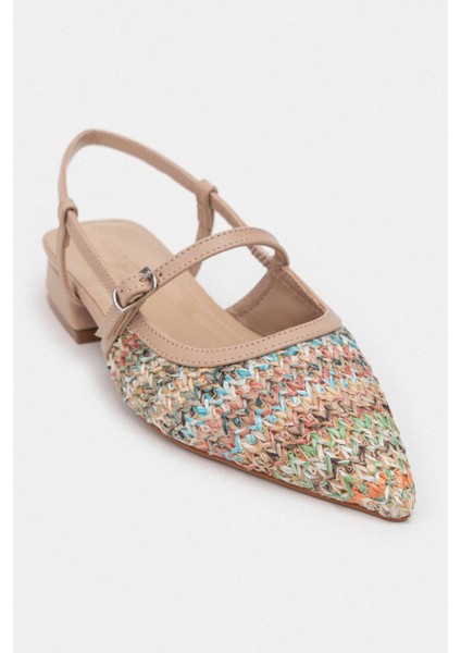 X-Harmony Hasır Renkli Kemer Detay Sivri Burun Kısa Topuklu Kadın Babet fiyatları