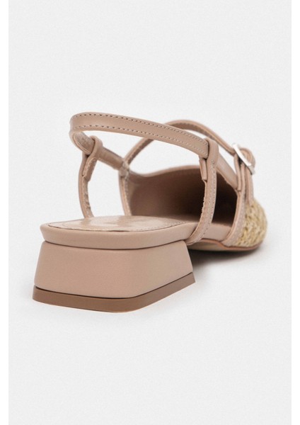 X-Harmony Hasır Bej Kemer Detay Sivri Burun Kısa Topuklu Kadın Babet indirimleri