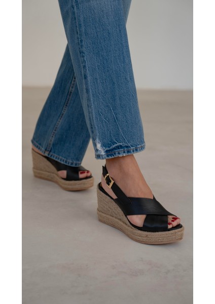 Jordy Siyah Hakiki Deri Sandalet modelleri