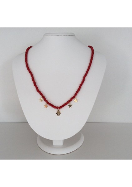 Parlak Kırmızı Boncuklu Kolye
