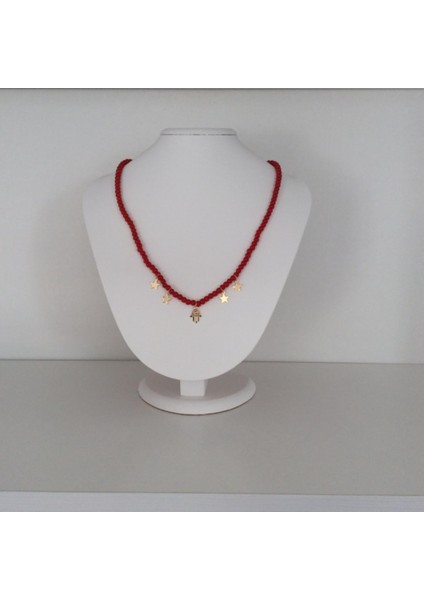 Parlak Kırmızı Boncuklu Kolye modelleri