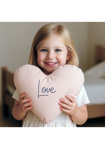 Kalp Dekoratif Yastık– Love Baskılı, Rabbit Serisi, Bebek ve Çocuk Odası Için